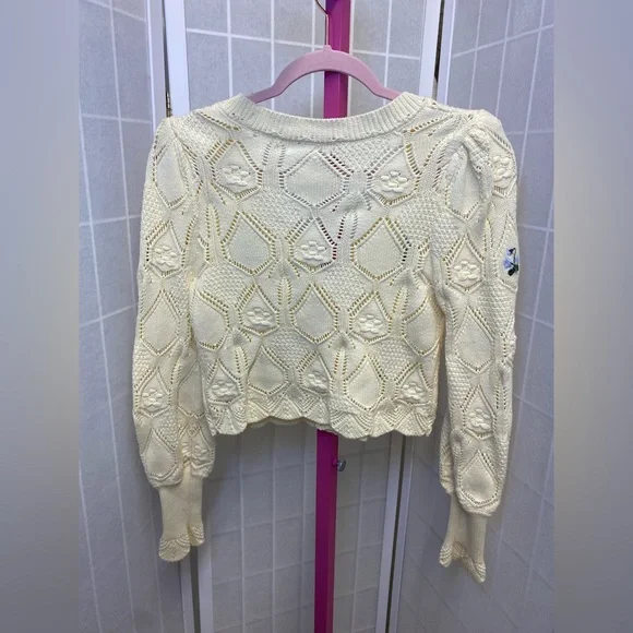 CHELSEA & VIOLET Chelsea & Violet Cream Cardigan with Floral Accents - Picture 3 of 4